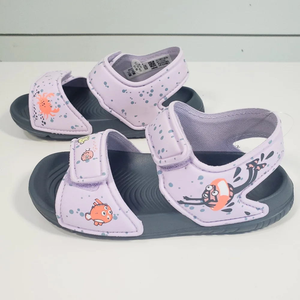 Adidas Altaswim C Purple Sea Creature Print Water-Friendly Sandals Girl Size 8K